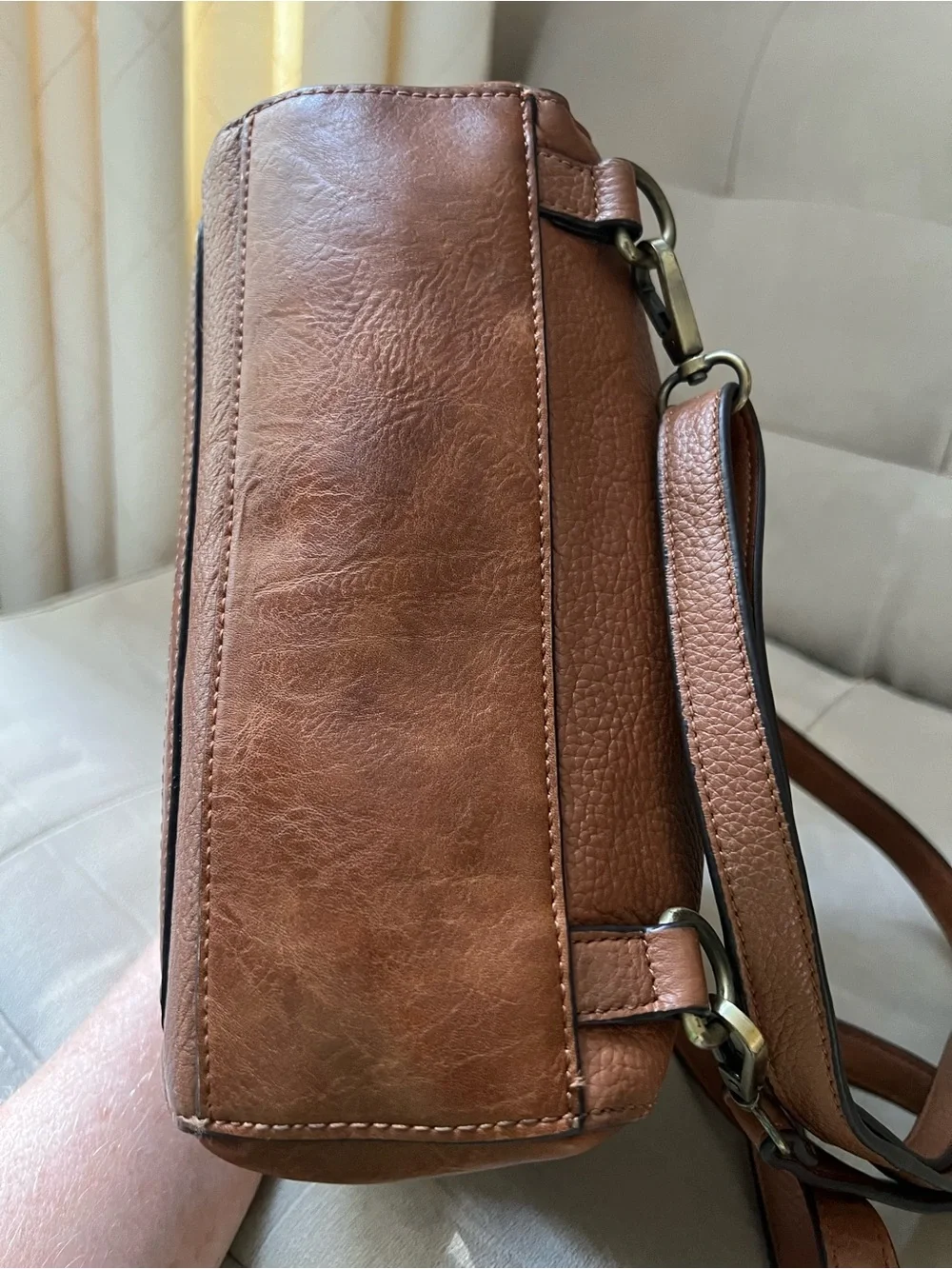 Vintage Perlina Brown Leather Backpack Purse 90s Convertible Shoulder Bag